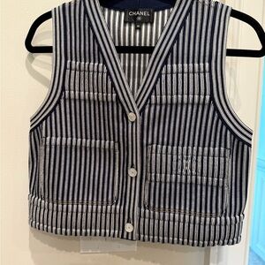 CHANEL Navy and White Striped Vest